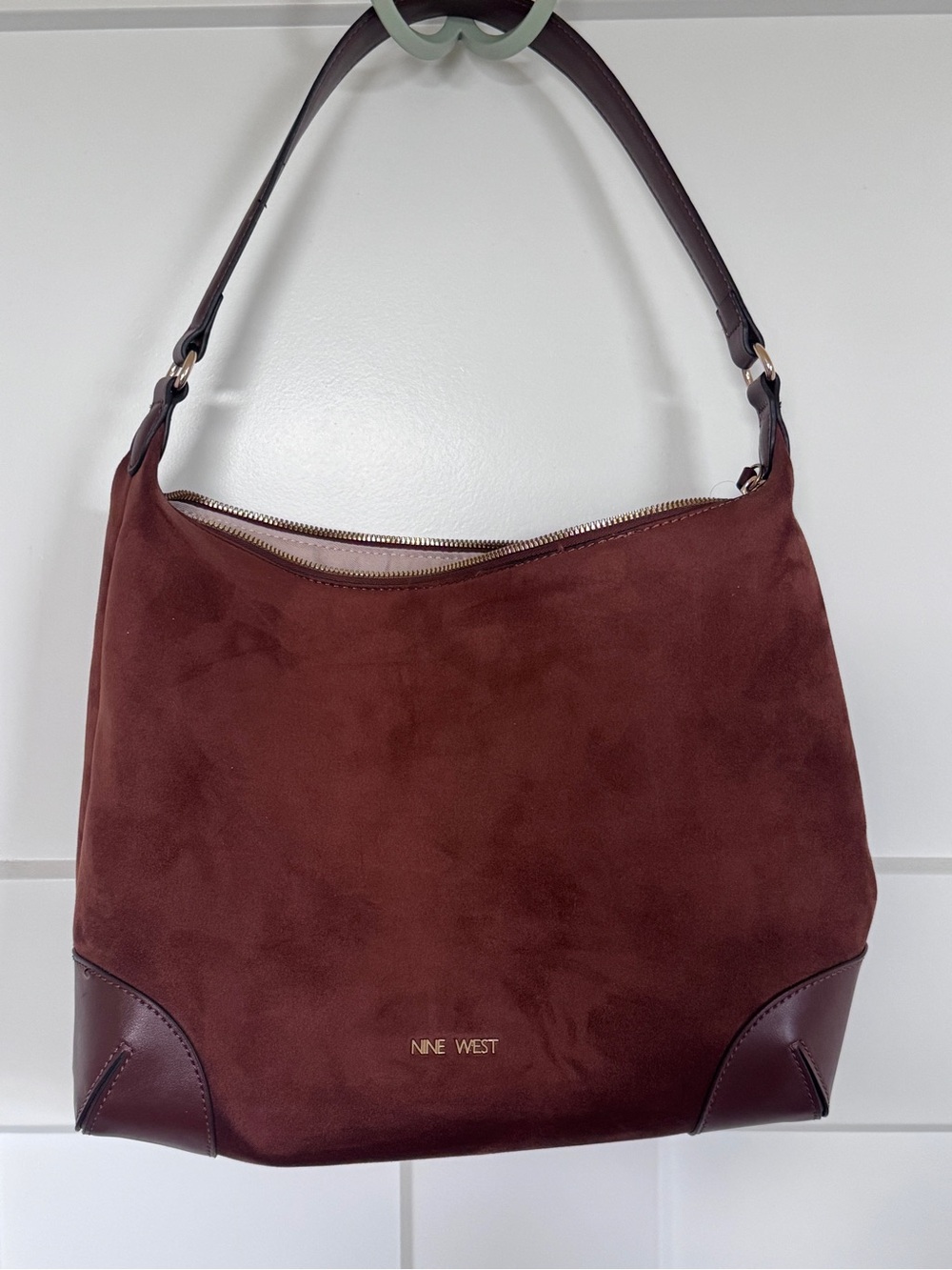 Nine West brown Suede Hobo with Dark Leather Trim